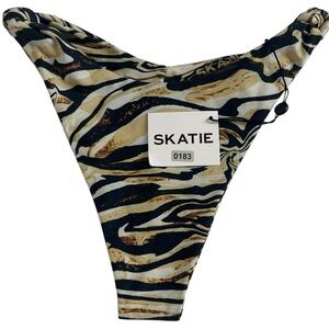 SKATIE Zebra Tiger Print Bikini Bottom High Cut Cheeky Tie Side NWT Size L